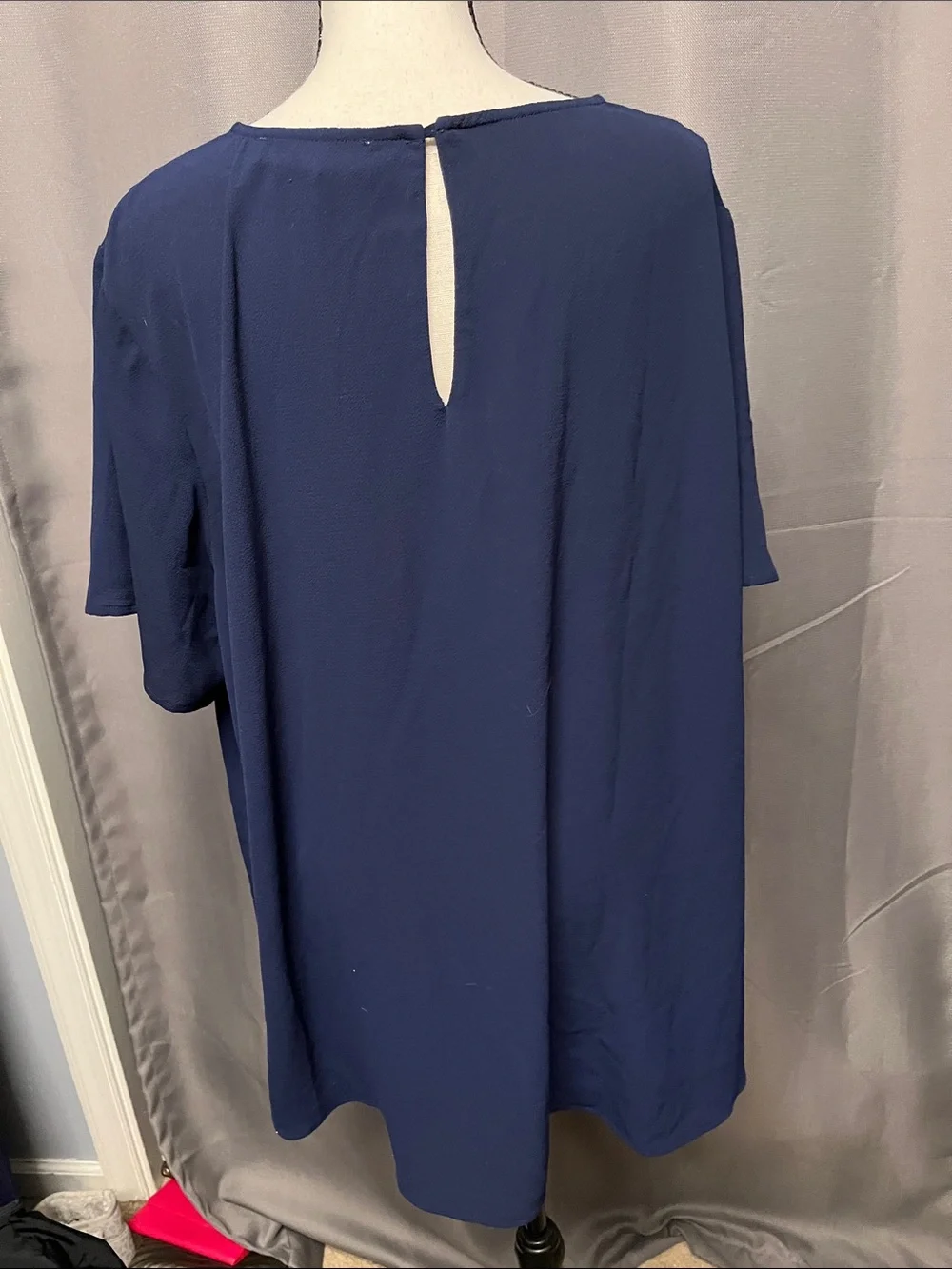 Michael Kors Navy Short-Sleeve Blouse with Gold Chain Accent